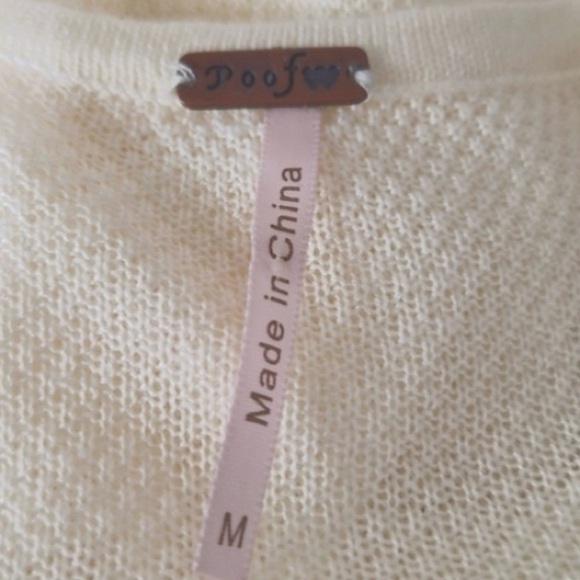 Poof Apparel NEW Cream Coquette Feminine Criss Cross Strappy Tunic Sweater Sz. M - Picture 11 of 12